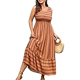RWJ Women's Plus Size Sundress 2026 Summer Casual Sleeveless Square Neck Smocked Tank Beach Vacation Long Maxi Dresses
