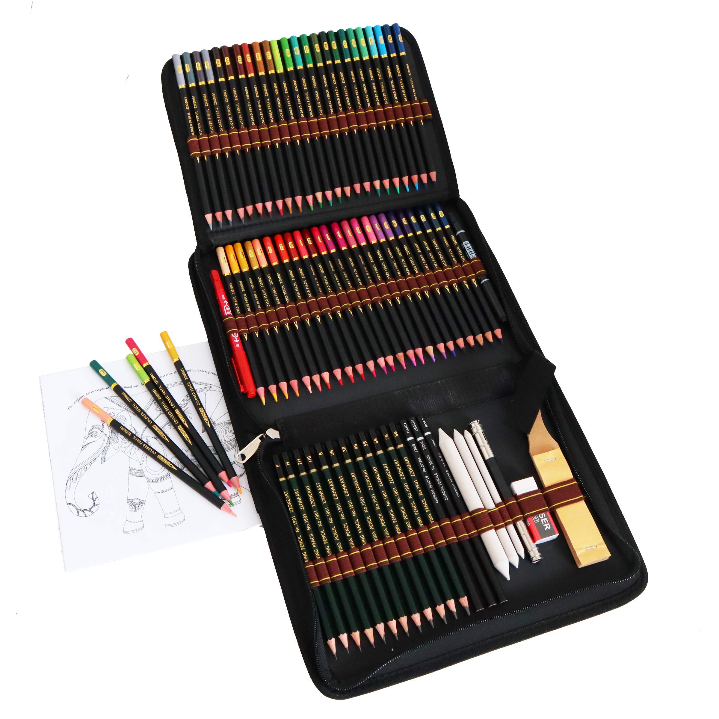 Majoart Coloured Pencils Art Set - 48 Coloured Pencils with Professional Sketching Accessories in Portable Zipper Case, Ideal for Adults