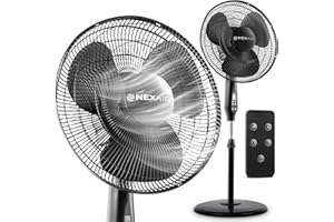 NEXAIR Oscillating 16 Inch Pedestal Stand Up Fan, Quiet Operating Room Fan With Remote Control, 3 Speed Stand Fan for Bedroom, with Adjustable Height, Standing Fan Great For Office & Living Room…