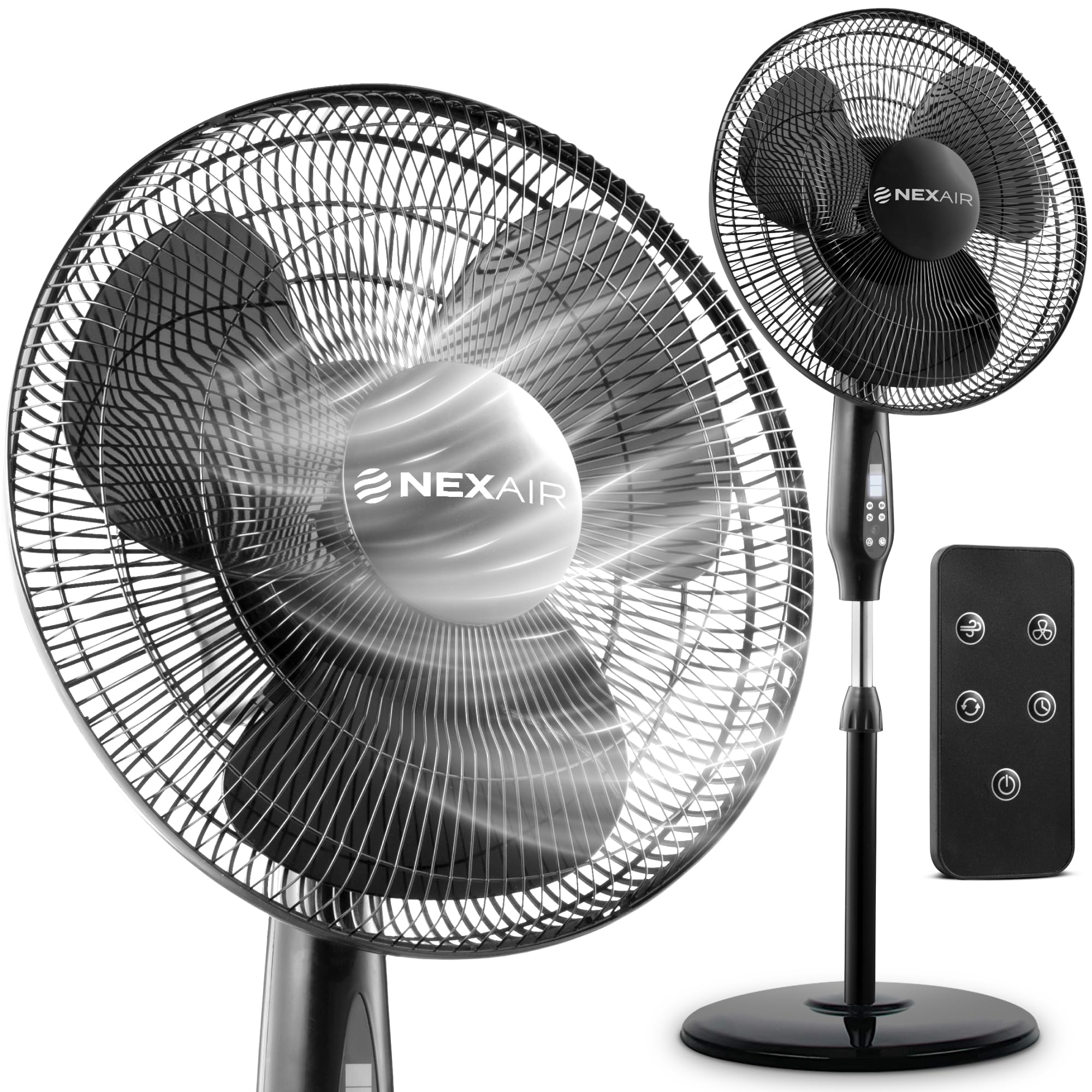 Photo 1 of NEXAIR Oscillating 16 Inch Pedestal Stand Up Fan, Quiet Operating Room Fan With Remote Control, 3 Speed Stand Fan for Bedroom, with Adjustable Height, Standing Fan Great For Office & Living Room…