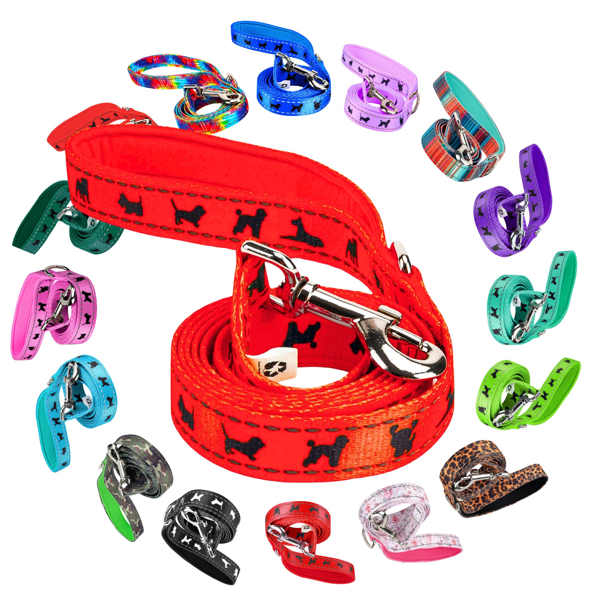 EcoBark Dog Leash - 5 FT Soft Comfort Leashes with Padded Handle - Strong Durable Heavy Duty - Training and Pulling for Small, Medium or Large Dogs - Great for Control, Dog Training & Walking (Orange)