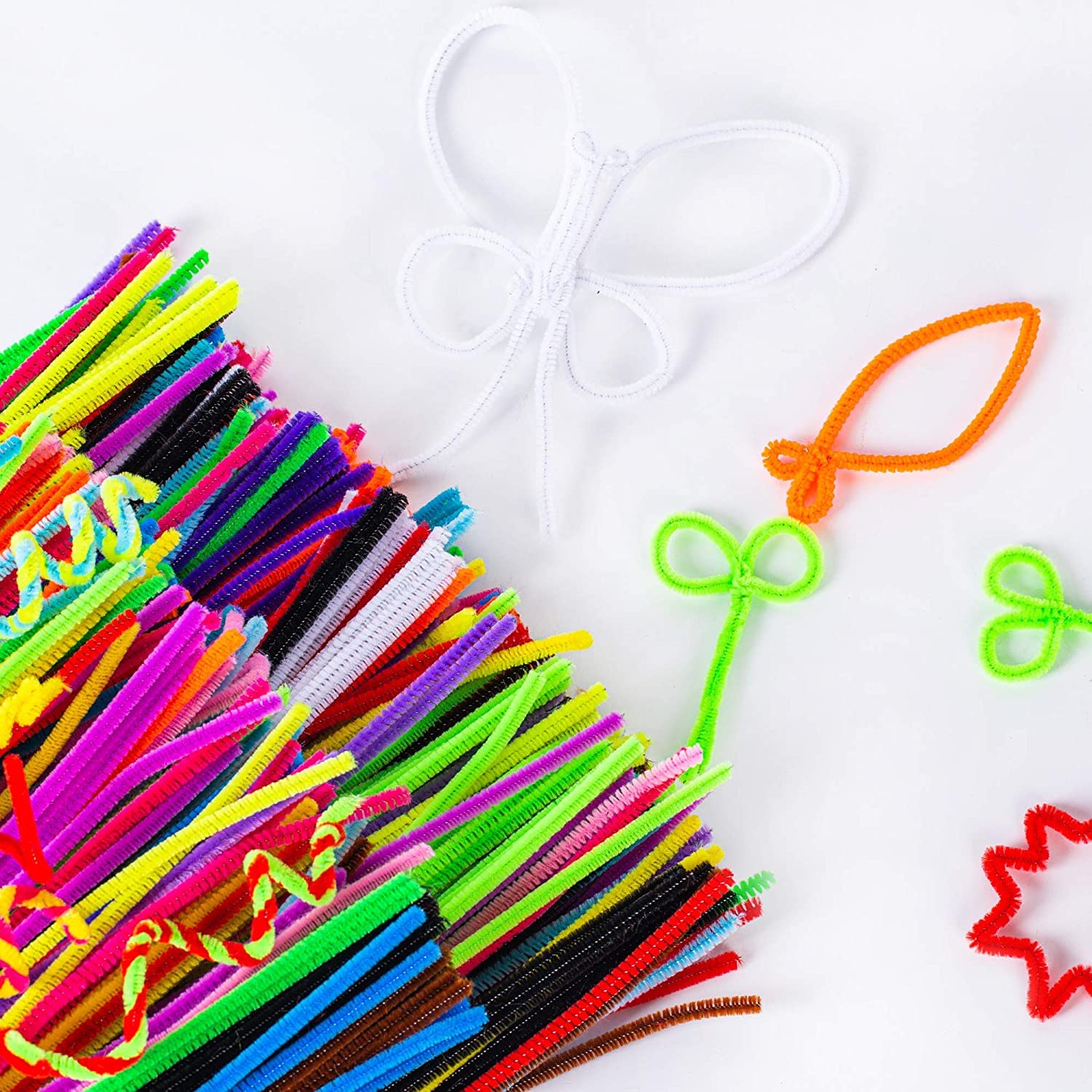 Pipe Cleaners, 300pcs 20 Colors, Craft Supplies, Pipe Cleaner Chenille Stems, Craft Pipe Cleaners, RED BLUE GREEN BLACK ORANGE YELLOW PINK