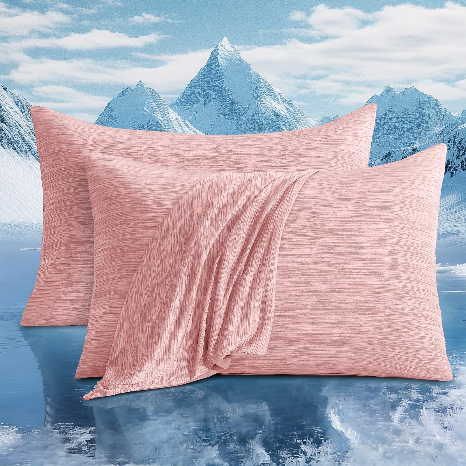 Luxear Cooling Pillowcases for Night Sweats, Cool Pillow Cases with Arc-chill 3.0 Cooling Fiber Q-Max 0.5, Double-Sided Design is Soft and Breathable With Hidden Zipper, Machine Washable 50x75cm-Pink