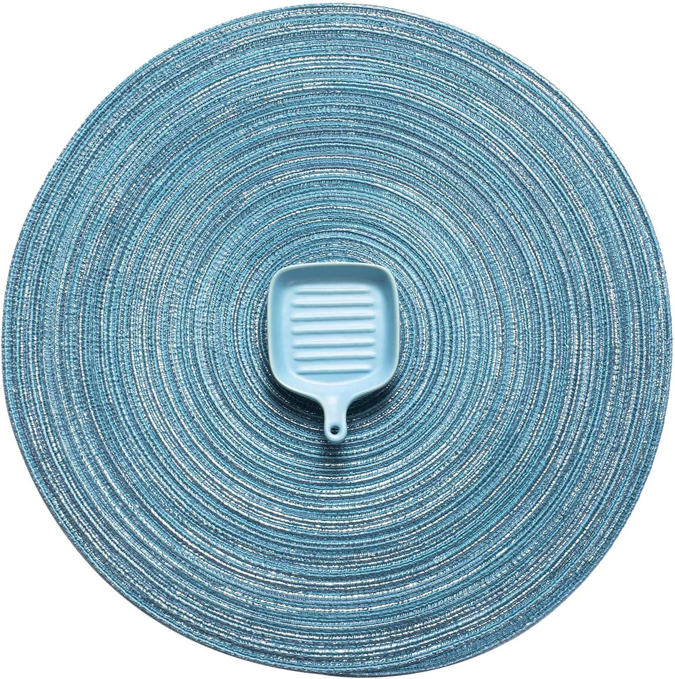 AHHFSMEI Round Placemats Set of 6 Round Braided Place mats 15 Inch Table Mats for Dining Tables Washable Heat Resistant Place mats for Party BBQ Christmas and Everyday Use (Blue Silver): Kitchen & Dining
