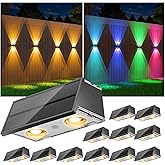 NIORSUN Solar Fence Lights,12 Pack Deck Light,Led Outdoor Lights 3000K/4500K/6000K+ RGB Up & Down Wall Lights Waterproof,Solar Powered Light for Backyard/Pool/Railing/Patio/Porch/Step