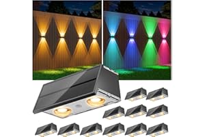 NIORSUN Solar Fence Lights,12 Pack Deck Light,Led Outdoor Lights 3000K/4500K/6000K+ RGB Up & Down Wall Lights Waterproof,Solar Powered Light for Backyard/Pool/Railing/Patio/Porch/Step