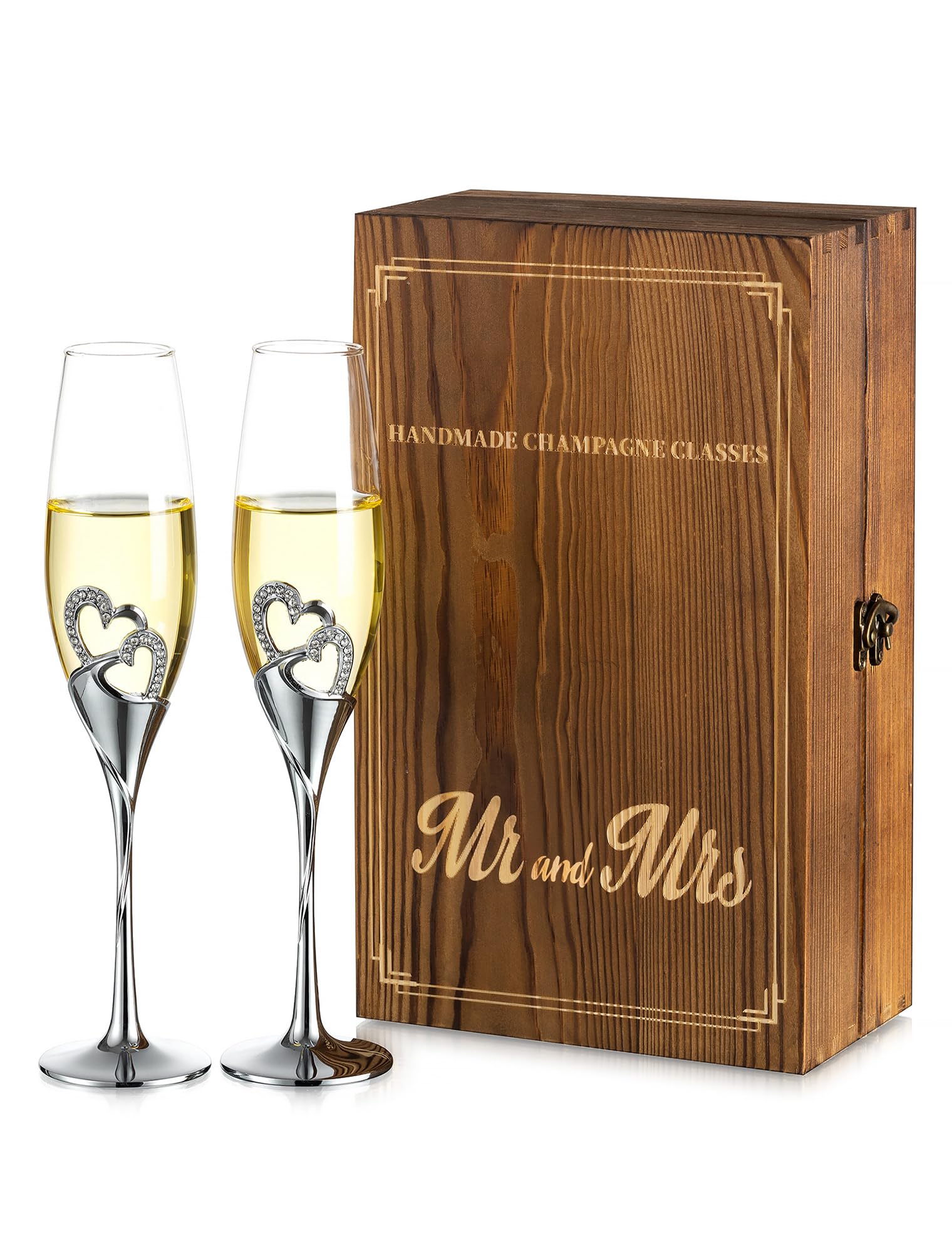 NUPTIO Wedding Gifts Champagne Flutes: Mr Mrs Prosecco Glasses Set of 2 - Gifts for Couple Anniversary - Engagement Presents for Bride Groom
