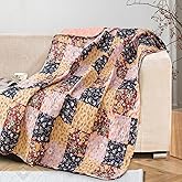 Exclusivo Mezcla 50"x 60" Quilted Throw Blanket- Microfiber Quilt Throw with Boho Patchwork Pattern, Reversible Brown Versatile Lap Quilt for All Seasons, Lightweight Throws for Bed/Couch/Sofa