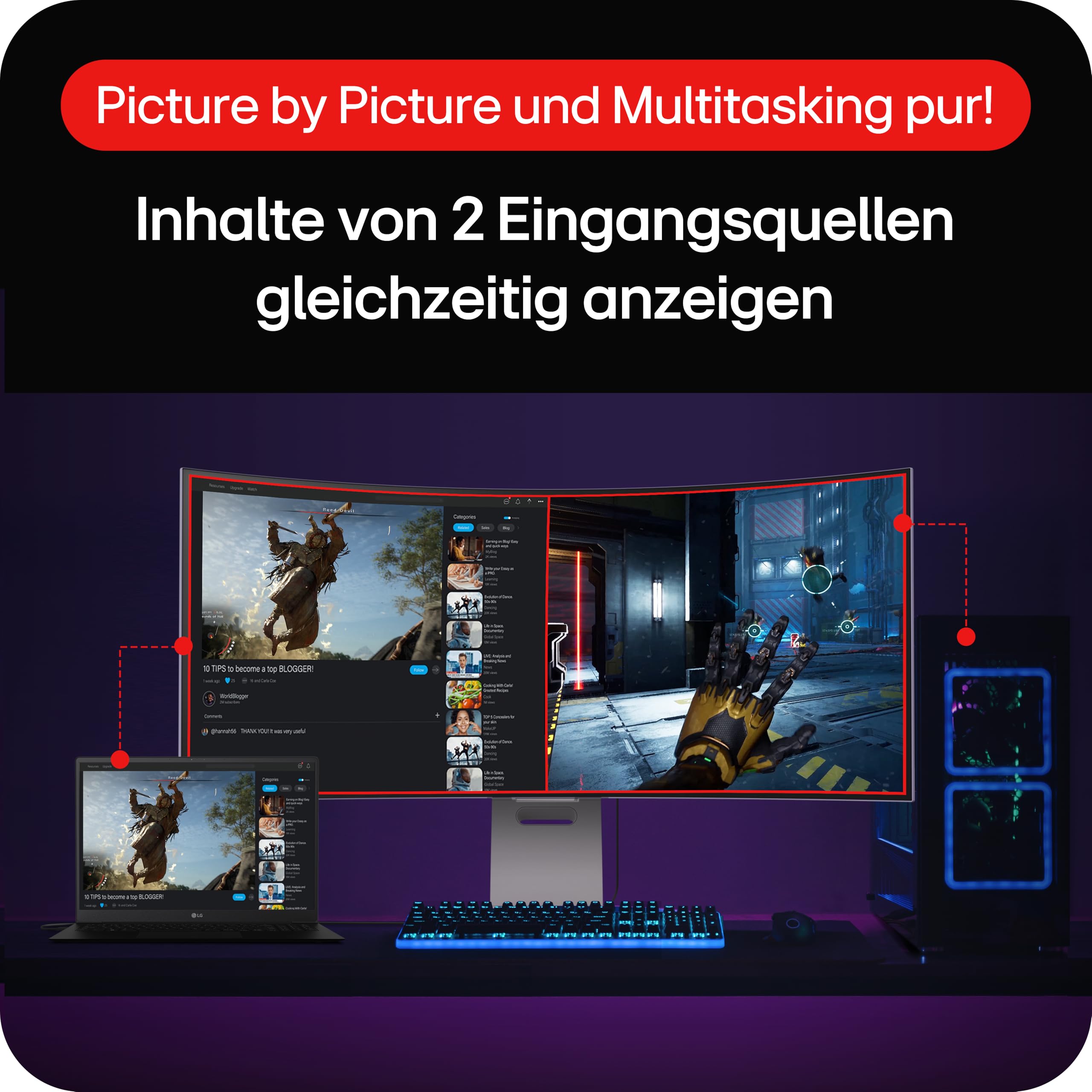 LG Ultragear™ 39GS95QE-W.AEU (39 Zoll) 21:9 Curved 800R UWQHD OLED Gaming-Monitor, 240Hz, AMD FreeSync™, DisplayHDR™ True Black 400, 2X HDMI 2.1, Weiß 8