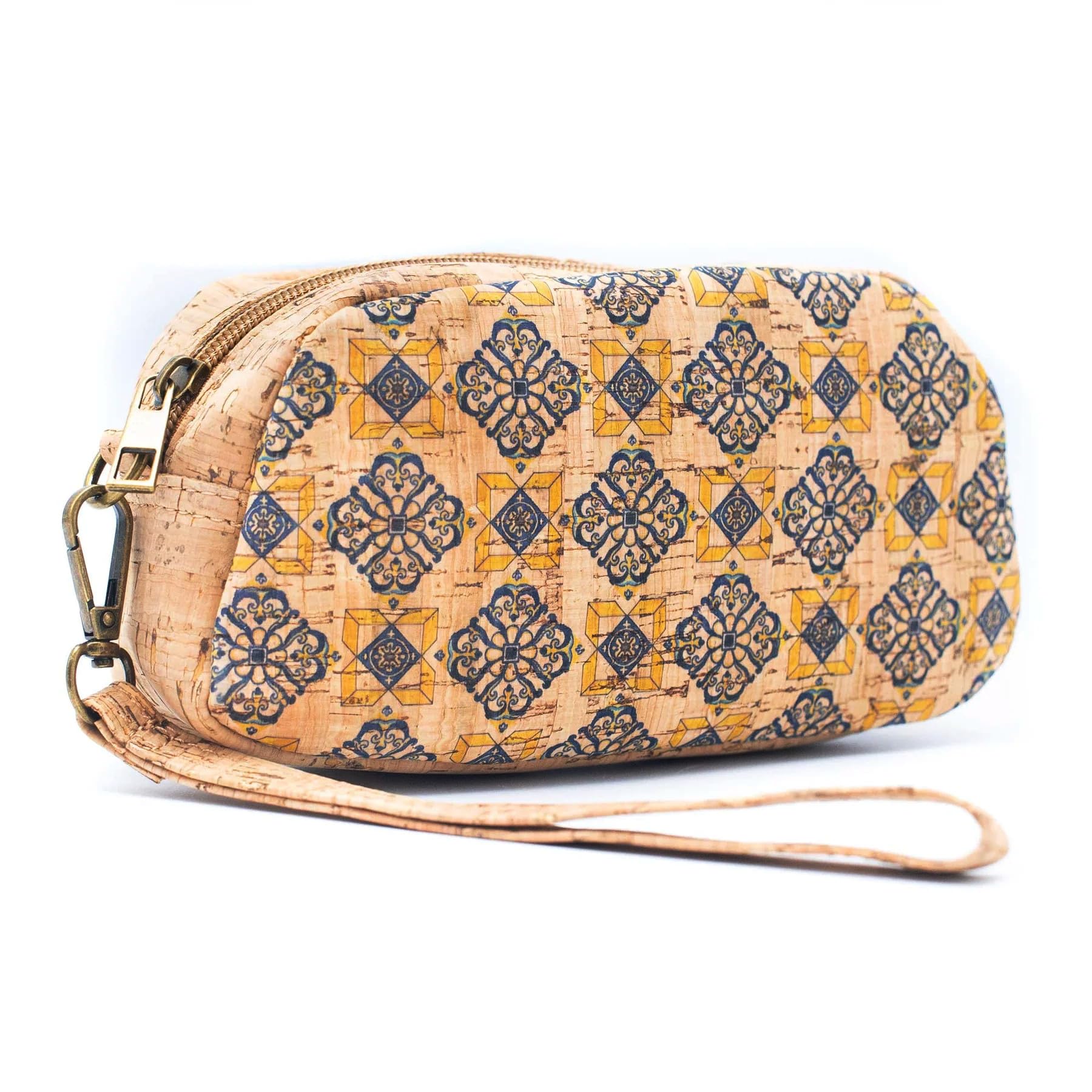 DeCarbonize Cork Pencil Case Vegan Leather Sustainable Pencil Case Pencil Bag School Pencil Case for Students, brown, standard size, Azulejos Yellow