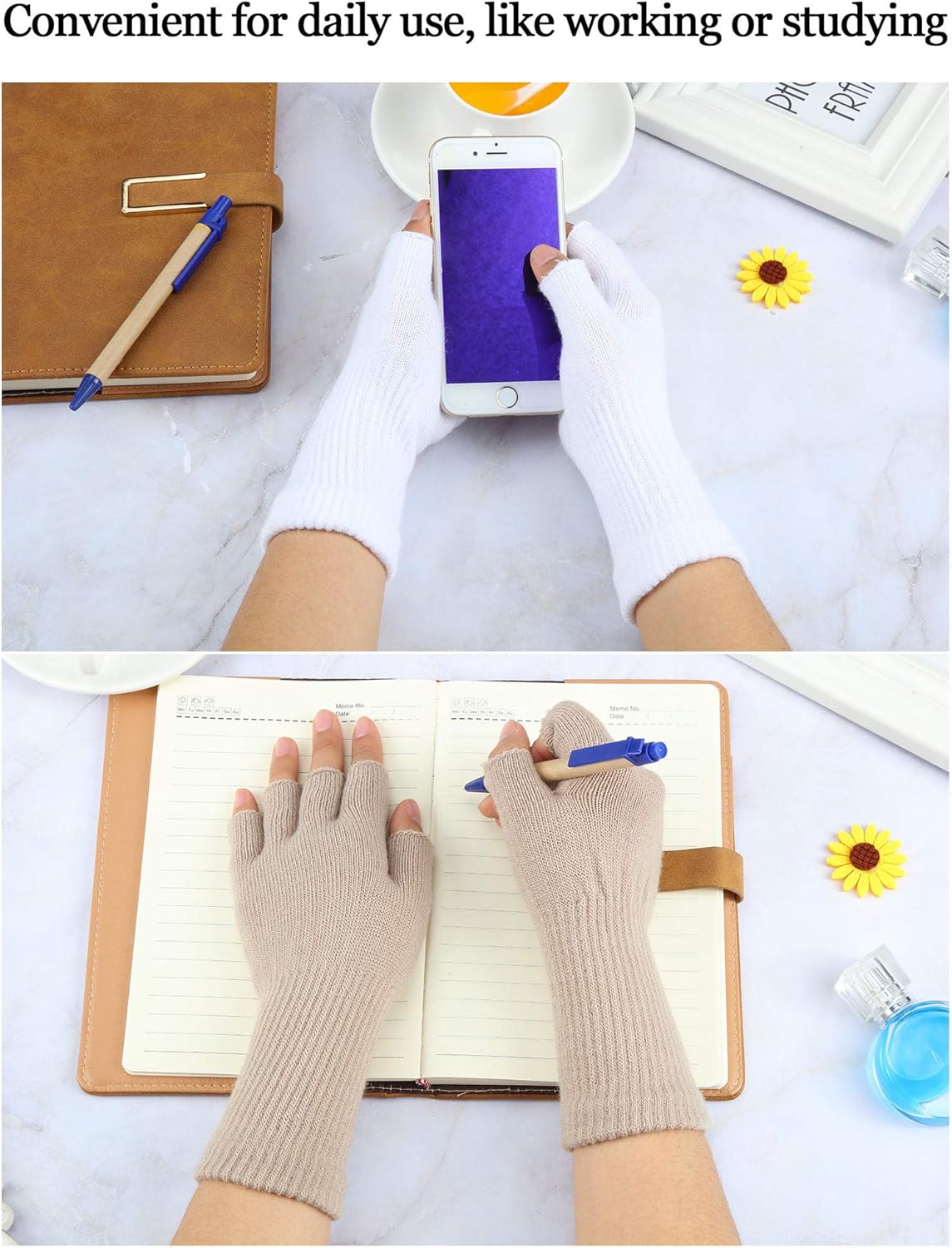 Unisex Half Finger Gloves Winter Stretchy Knit Fingerless Typing Gloves (Black, White, Dark Grey, Light Tan, 4) at  Women’s Clothing store