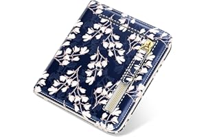 TMOODEL Wallet Women, Cute Flower Theme RFID Blocking Wallet Womens, Leather Billfold Small Wallets Woman, Slim Credit Card Holder Wallet for Women, Thin Bifold Pocket Mini Purse with ID Window, Blue