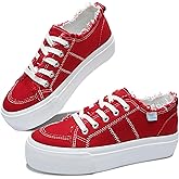 Obtaom Women Platform Canvas Sneakers White Comfort Play Fashion Sneakers Casual Lift Platform Lace Up Shoes Cute Low Top Walking Shoes for Lady