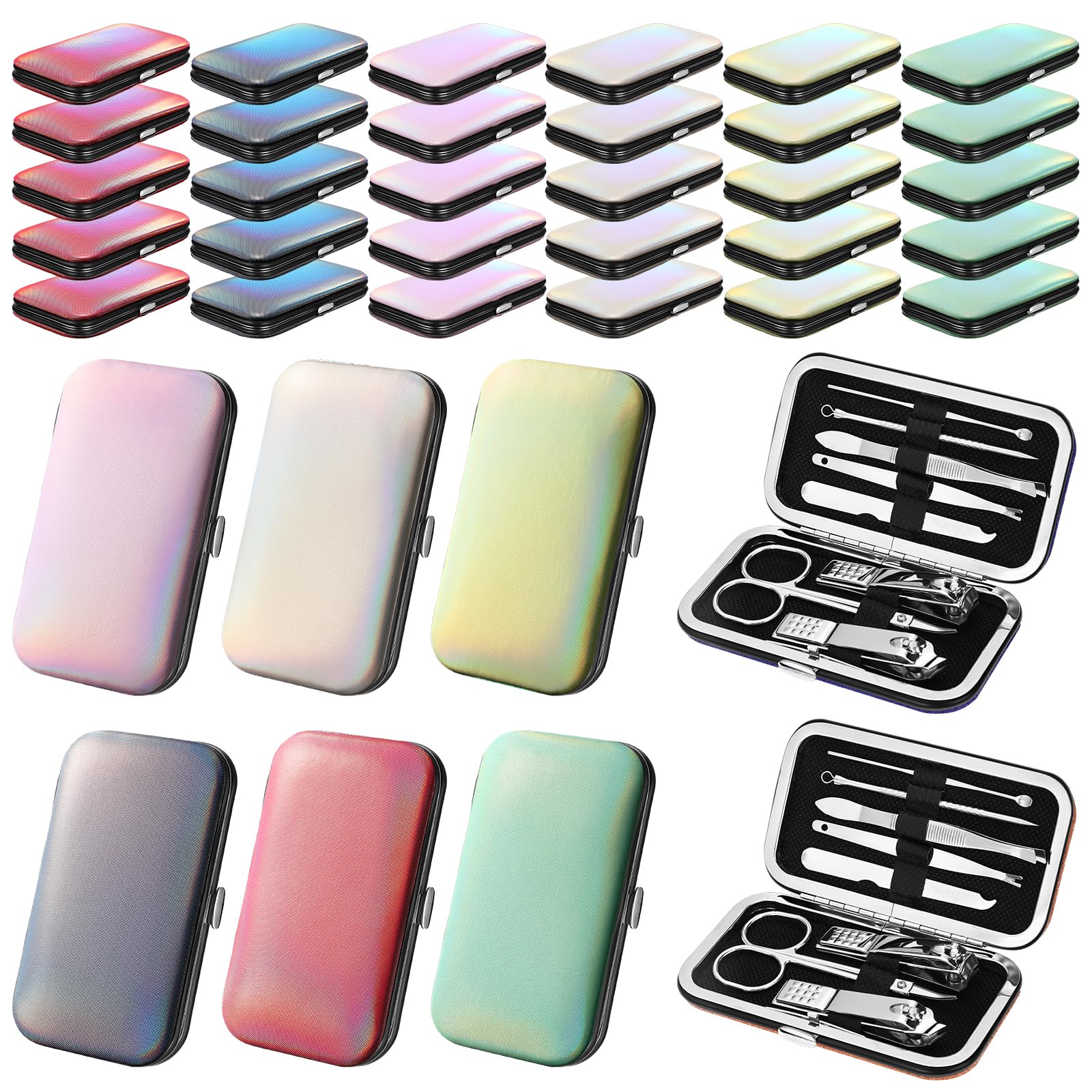 Photo 1 of Leriton 30 Sets Bulk Gifts for Women Manicure Set Bulk Professional Nail Care Kit Nail Clippers Kit 8 in 1 Stainless Steel Pedicure Set with Travel Case for Women Men(Iridescent)