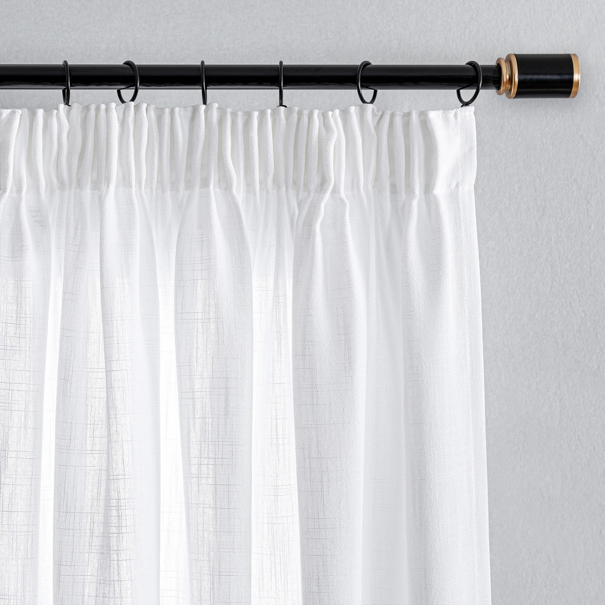 MYSKY HOME Curtains and Curtains Living Room Curtain with Ruffle Tape, Short Tab-Top Curtain, Set of 2, Semi-Transparent Linen Look Curtains for Children's Room, H 160 x W 140 cm, White