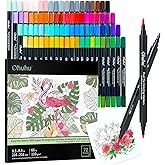 Ohuhu Markers Brush Tip 80-colors with 72-sheet Coloring Book - Double Tipped Markers for Adults Coloring Books - Art Marker Set Bundles with 100% Bleed-proof Pages - Fine & Brush Dual Tips