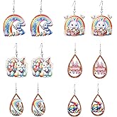 6Pairs Colorful Easter Earrings for Women Wooden Bunny Drop Earrings Cute Spring Rabbit Egg Earring Set Easter Theme Festive Party Jewelry