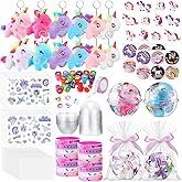 JellyArch 95 Pcs Unicorn Party Favor Bags Mini Unicorns Plush Stuffed Animals Bulk Unicorn Birthday Party Favors Keychain Gift Box Bracelet Sticker Signet Ring Goodie Bag Girly Filler Carnival Prize