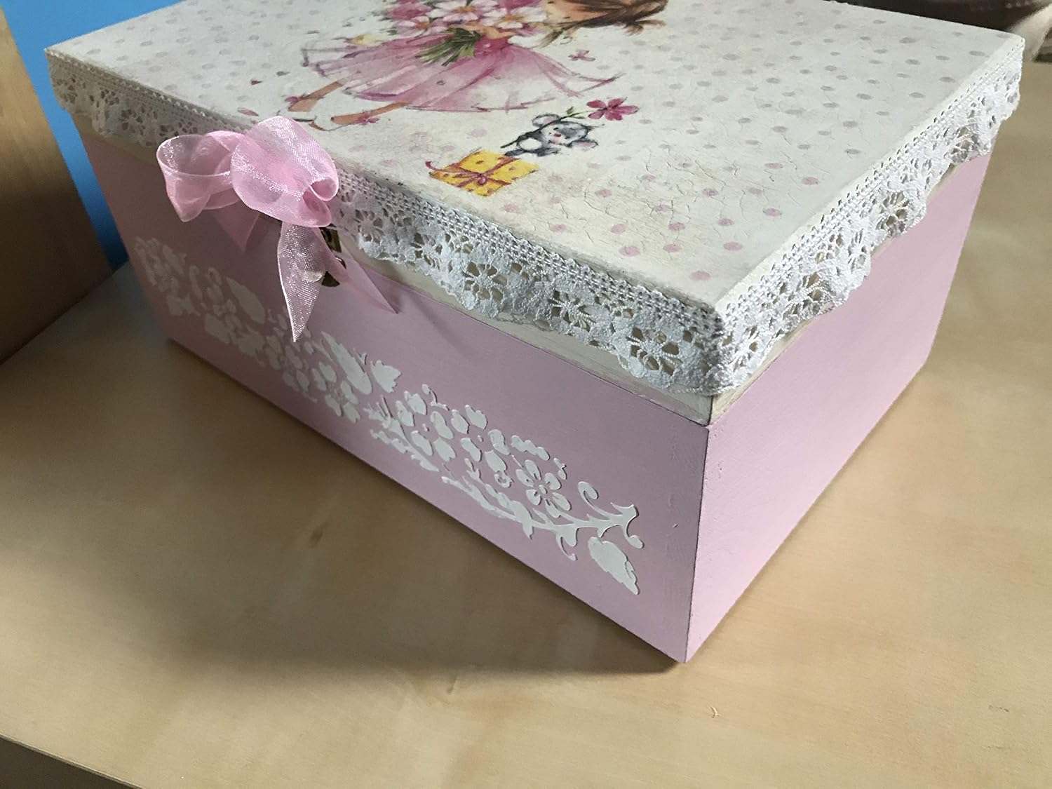 Caja madera decorada a mano pintura relieve para regalo bebé/infantil: Amazon.es: Handmade