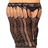 Skylety 6 Pairs Fishnet Stockings for Women Plus Size Thigh-high Tights Stockings Suspender Pantyhose Garter Belts
