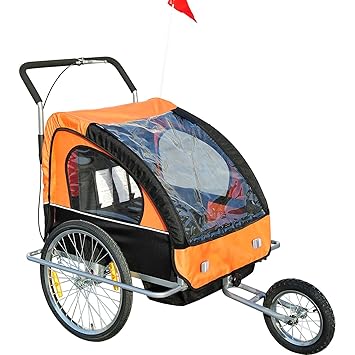 Homcom 5664-1098n 2 in 1 Jogger Kinderanhänger Fahrradanhänger Kinder Radanhänger 5 Farben zur Auswahl, orange/schwarz