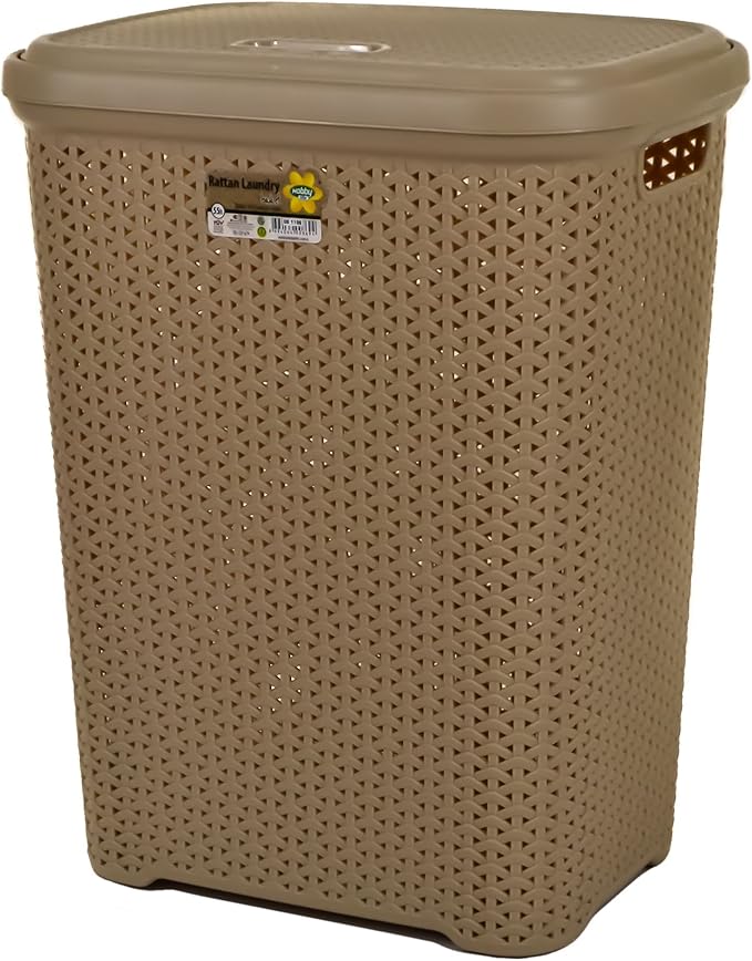 Hobby Light Brown 50L Rattan Style Plastic Laundry Linen Basket Bin