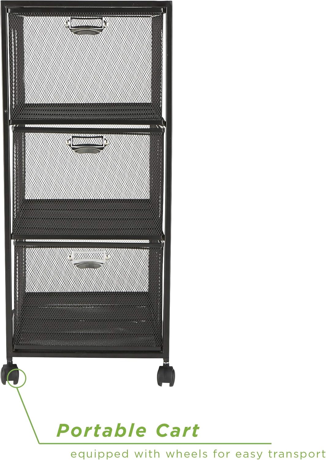 Mind Reader 3TWHEEL-BLK 3-Tiered, Rolling Mesh, Metal, File, Utility, Office Storage, Heavy Duty Multi-Purpose Cart, Black 3 Drawer: Home & Kitchen