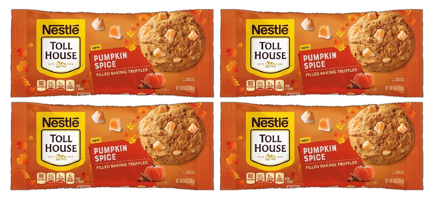 Nestlie Toll House Fall Holiday Pumpkin Spice Filled Baking Truffle Chips, 9 Oz (Pack of 4)