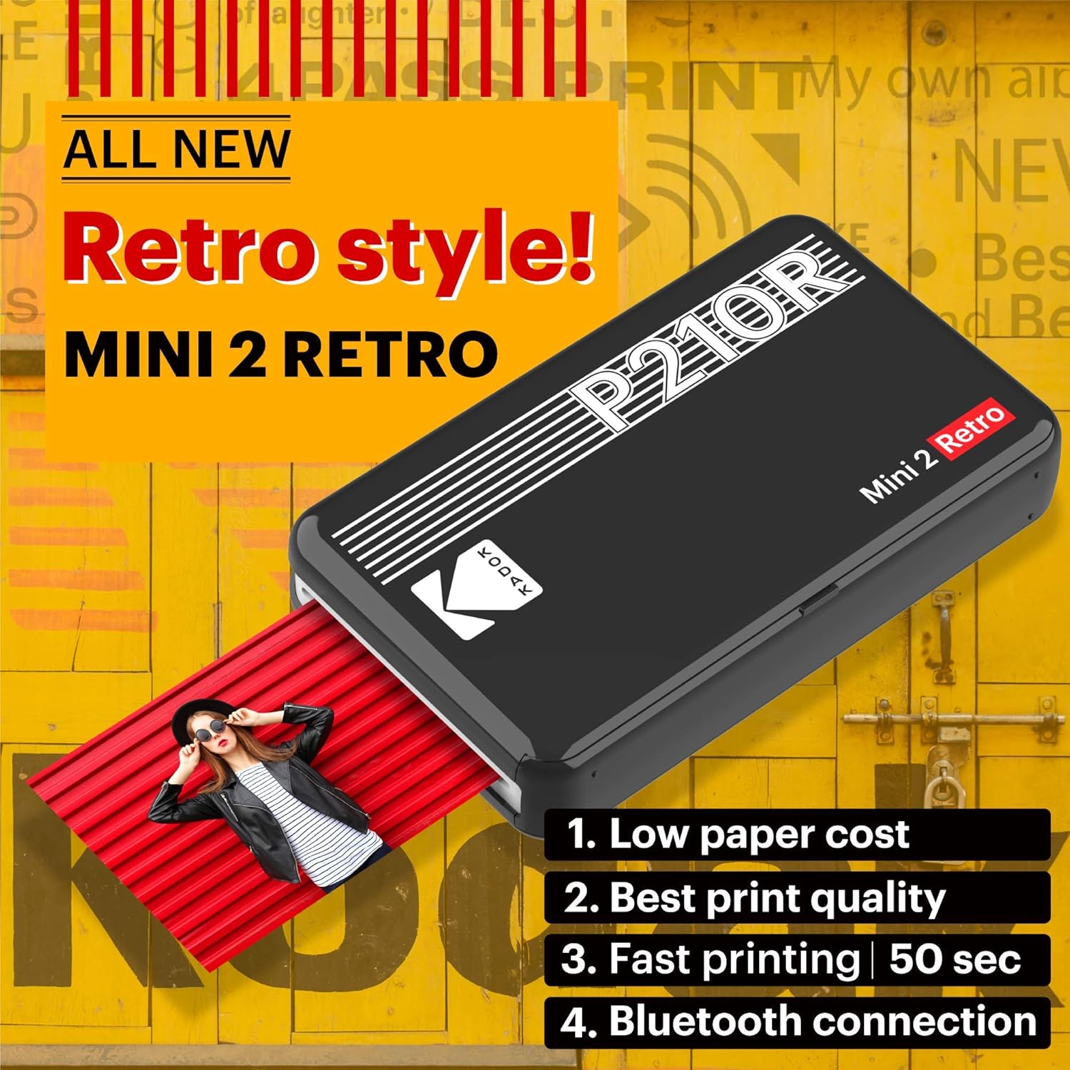 Kodak Mini 2 Retro Portable Instant Photo Printer, Wireless Connection, Compatible with iOS, Android & Bluetooth, Real Photo (2.1 ”x3.4”), 4Pass Technology & Lamination Process, Premium Quality- Black : Electronics