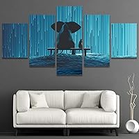 SIGNWIN 5 Panel Canvas Wall Art Elephant and Dog Looking at Star Rain for Home Decorations Ready to Hang - 60