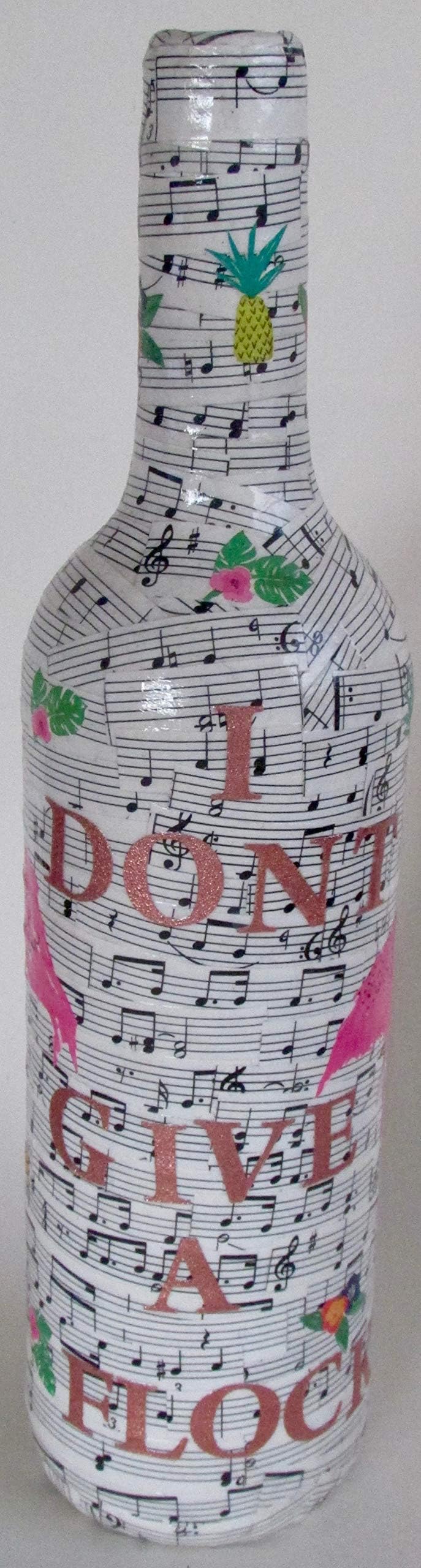 Nels Crafty Goods Handmade Flamingo I Don't Give a Flock Decorative Up-cycled Wine Bottle Home Decor Gift