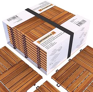 Amazon.com: Azulejos de madera de acacia entrelazados para terraza, 12