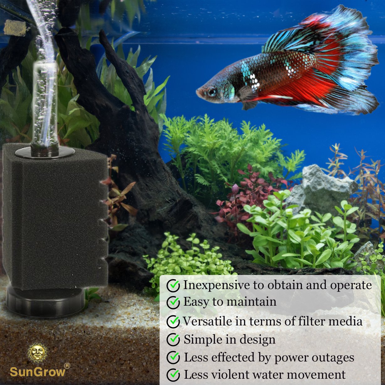 6-Layer Betta Corner Filter by SunGrow: Provides Biological and Chemical Filtration: Promotes Colonization of Nitrifying Bacteria: Color Black