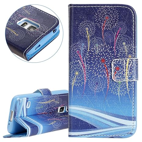 ISAKEN Kompatibel mit Samsung Galaxy S5 Mini Hülle, PU Leder Brieftasche Geldbörse Wallet Case Handyhülle Tasche Schutzhülle 