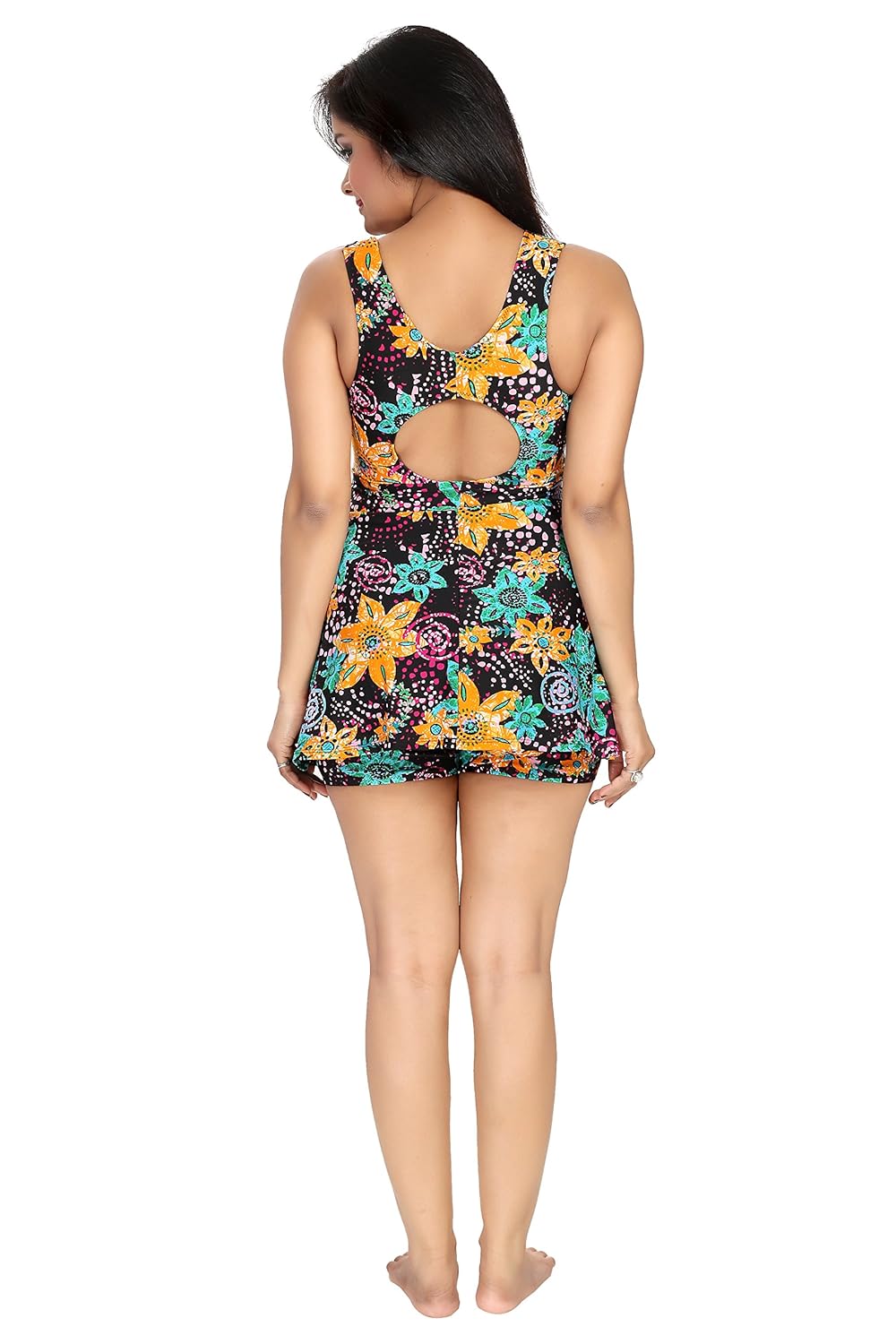 enkay orange colour ladies swimwear with divider shorts