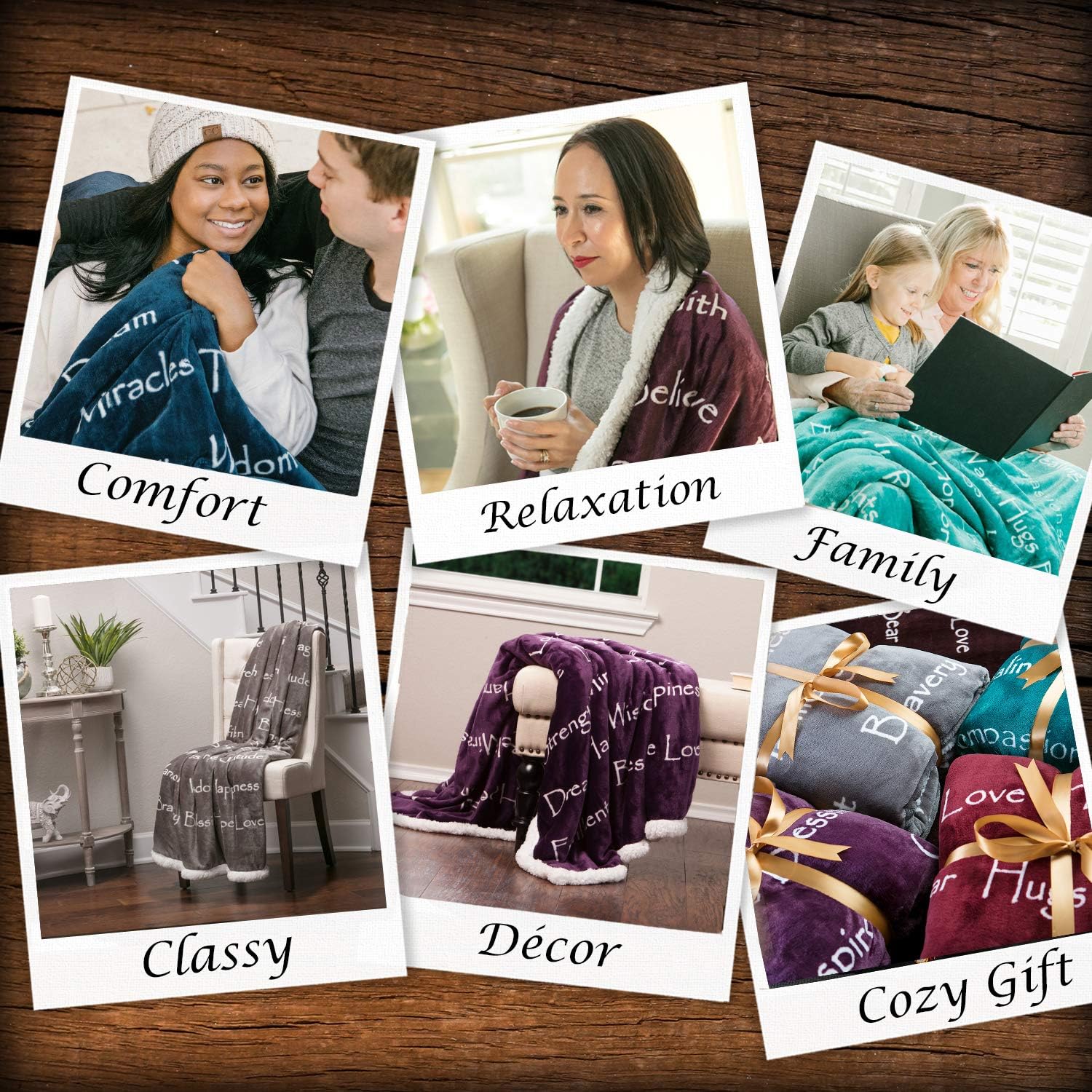 Chanasya Warm Hugs Positive Energy Healing Thoughts Caring Gift Throw Blanket - Sherpa Microfiber Comfort Gift Throw - Get Well Soon Gift for Women Men Cancer Patient - Aubergine Blanket: Home & Kitchen