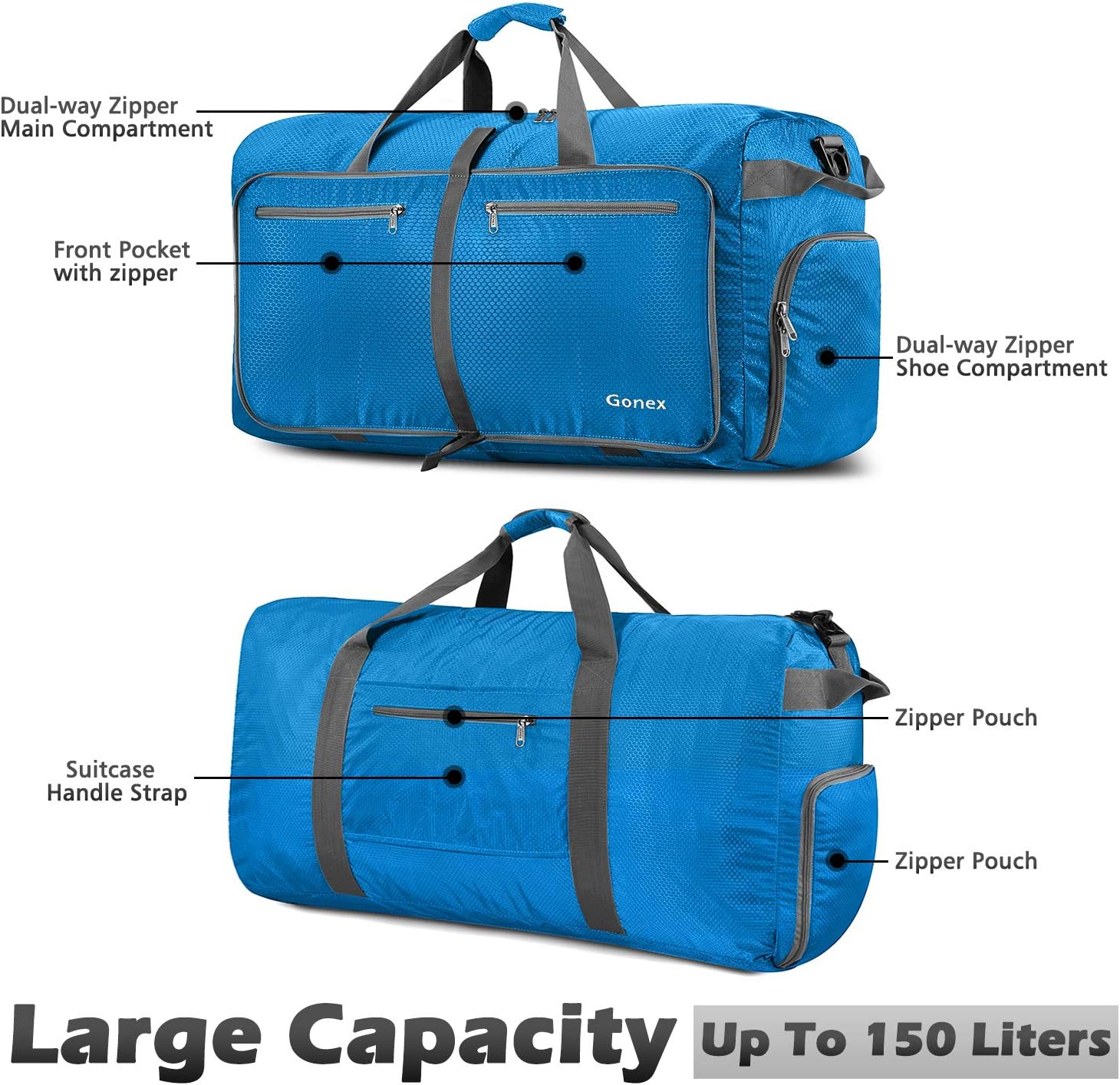 Gonex 150L Large Foldable Travel Duffle Bag with Shoes Compartment - Image 4