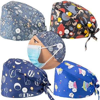 SATINIOR 5 Pieces Bouffant Cap With Buttons Unisex - View #12