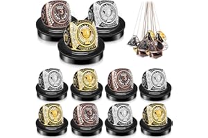 Landical 3 Set/12 Set 1st 2nd 3rd Champion Trophy Rings Championship Ring Bulk with Neck Chain and Display Stand Box Sport Victor Award Gift for Championship Sports Tournament or Champion Winner