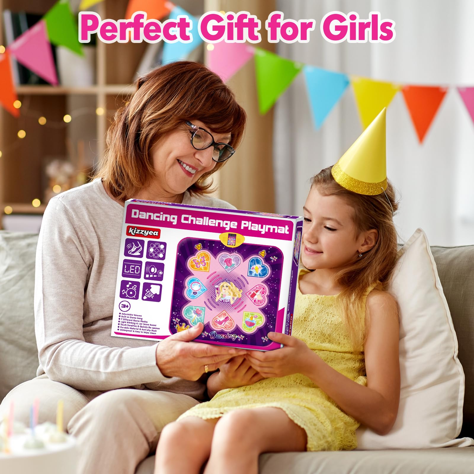 KIZZYEA Dance Mat Toys for 3, 4, 5, 6, 7, 8+ Year Old Girls, Music Dancing Pad with 7 Game Modes, LED Lights, Built-in Music, Adjustable Volume, Birthday Gifts for 3-12 Years Old Girls