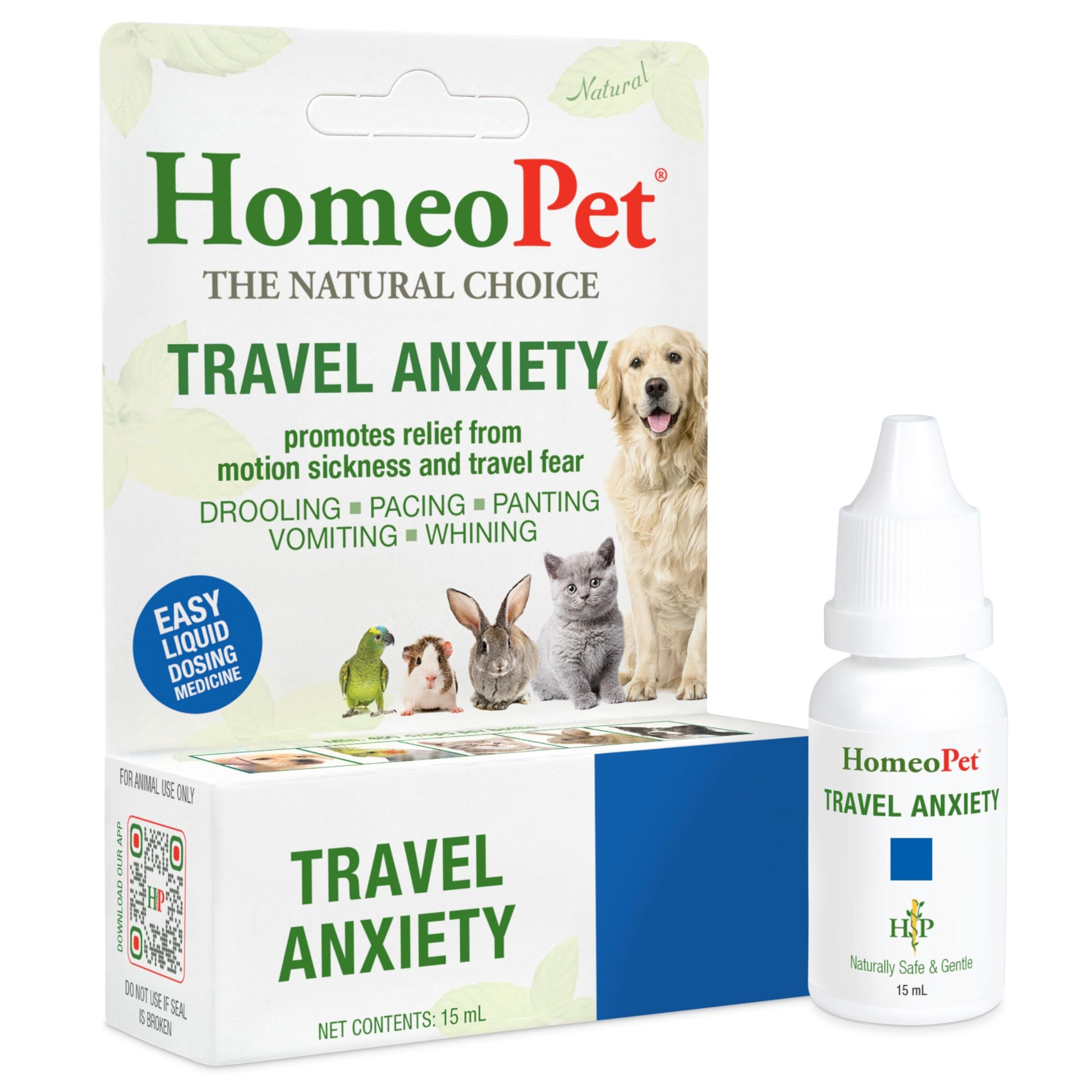 HomeoPet Travel Anxiety, Calming Relief for Dogs, Cats, and Other Small Animals, 15 Milliliters