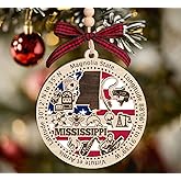 BurkeDesign Mississippi State Wooden Ornament - States Christmas Ornaments - Ms State - Moving to Mississippi Gift - First Christmas to Ms - 2 Layer Ornament Wooden 4Inch