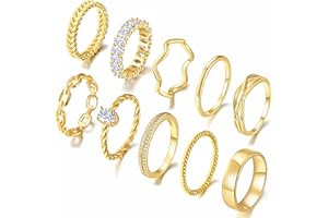 PLOMFOV Gold Rings for Women Non Tarnish Gold Plated Stackable Rings Wedding Bands Eternity Dainty 14K Gold Ring Thin Simple Trendy Thumb Stacking Ring Pack Size 12/11/10/9/8/7/6/5/4