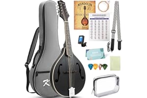 KMISE Mandolin Instrument A Style, Acoustic Mandolins Instrument Kit 8 String with Tuner Strap Gig Bag Chord Chart for Professional Beginners Adults Teens Youth Kid(A Style Acoustic Black, 8 String)