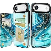 Shorogyt Compatible with iPhone 17 Air Wallet Case with Card Holder - Cute Cyan Design Kickstand for Magnetic Clasp Back Flip Folio Leather Phone Covers for Women Men Girls