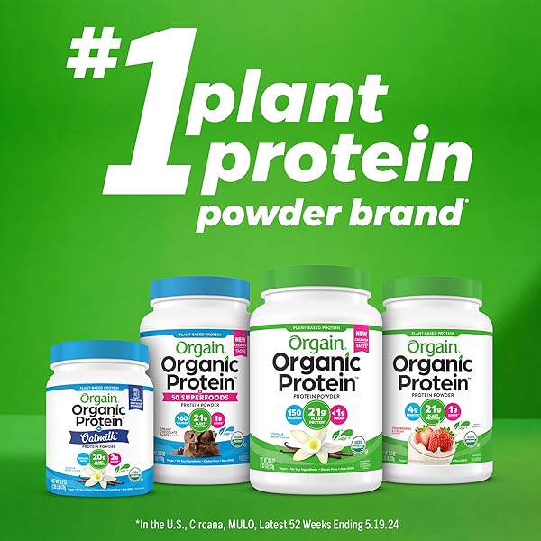 ORGAIN ORGANIC VEGAN PROTEIN POWDER, VANILLA BEAN – 21G PLANT PROTEIN, 6G PREBIOTIC FIBER, NO LACTOSE INGREDIENTS, NO ADDED SUGAR, NON-GMO, FOR SHAKES & SMOOTHIES, 2.03 LB (PACKAGING MAY VARY)