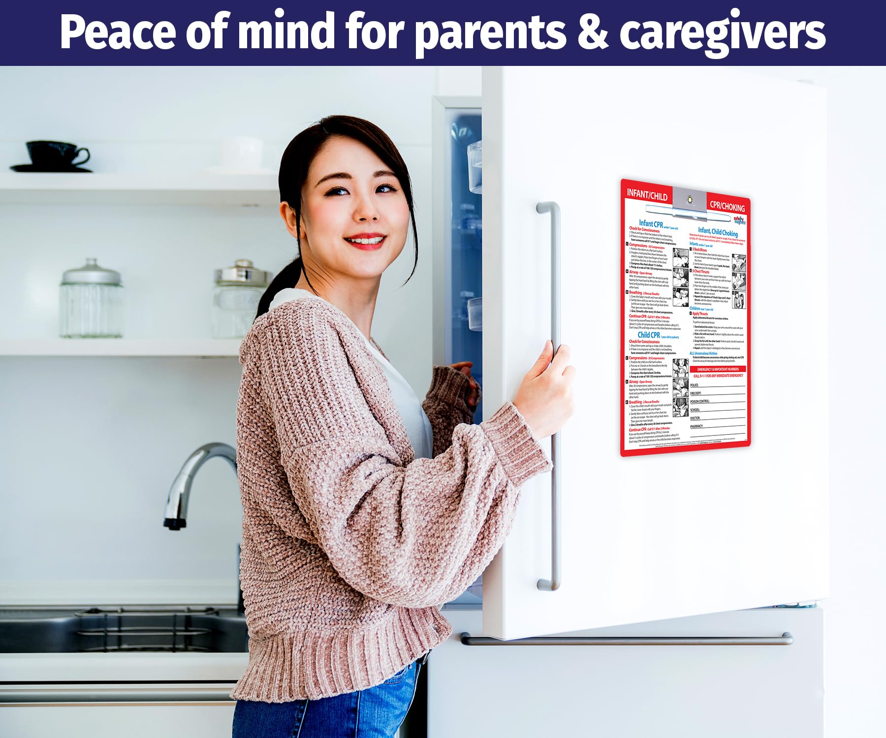 ZOCO – Baby First Aid Chart, Infant & Child CPR & Choking Magnet – Emergency Numbers Laminated Fridge Card – First Aid, Heimlich Maneuver Steps for Parents, School Nurse, Daycare