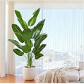 Birds of Paradise Plant Artificial, 6.6FT Fake Plant Faux Banana Leaf Tree with 15 Banana Leaves, Lifelike Tall Fake Tropical Palm Indoor Silk Floor Plant in Black Pot for House,Office,Room,Home Decor