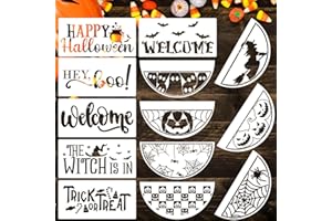 SUNVERSE Halloween Stencils for Painting on Wood 12inch Large Halloween Stencil Hey Boo Witches Spider Bats Ghost Draw Templates for Porch Hanger Doormat Fabrics DIY Crafts Decor(HW Half R Stencil 04/13P)