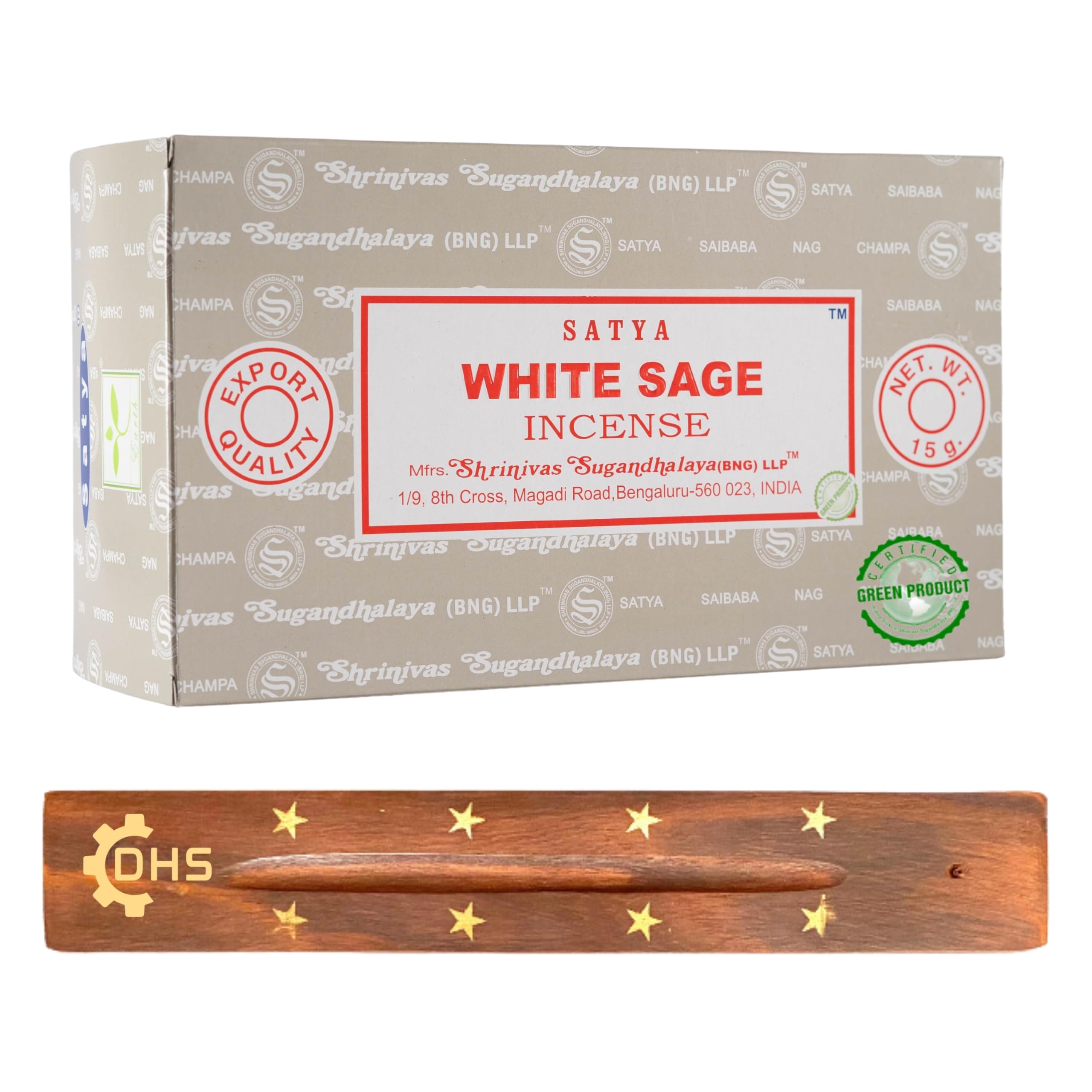 Satya Nag Champa White Sage Incense Sticks - Hand Rolled | Full Box of 12 | With DHS Incense Stick Holder | Used for Aromatherapy,